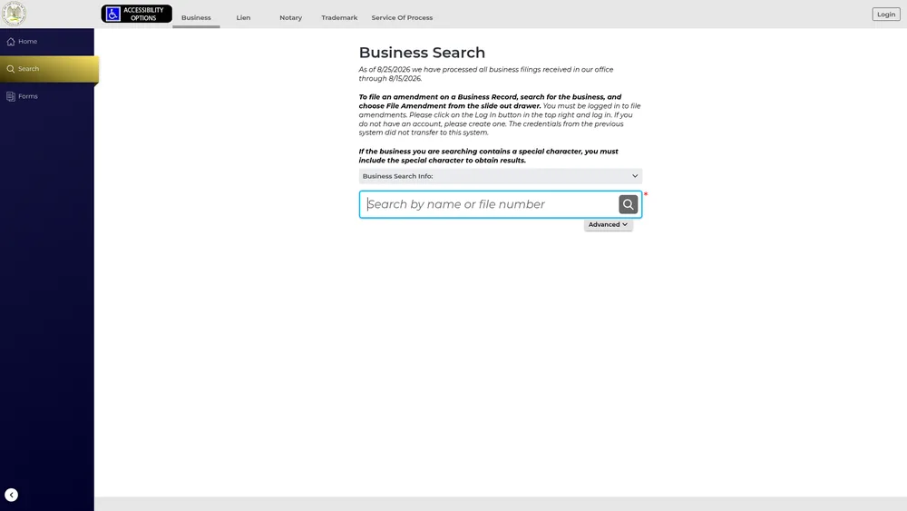Screenshot of the New Mexico Secretary of State business entity search form